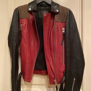 All Saints tri color leather moto jacket in size 2